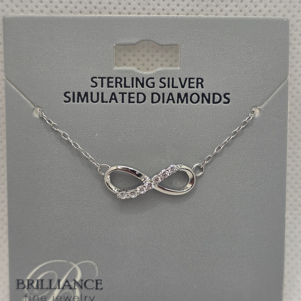Sterling Silver Infinity Necklace Diamond Accent CZ Sideways Pendant 18" Chain
